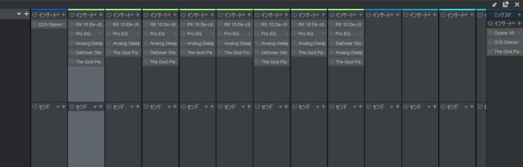 DAWで複数トラックを並べたパラデータの画面例。エフェクトをかけずにドライな状態で書き出す