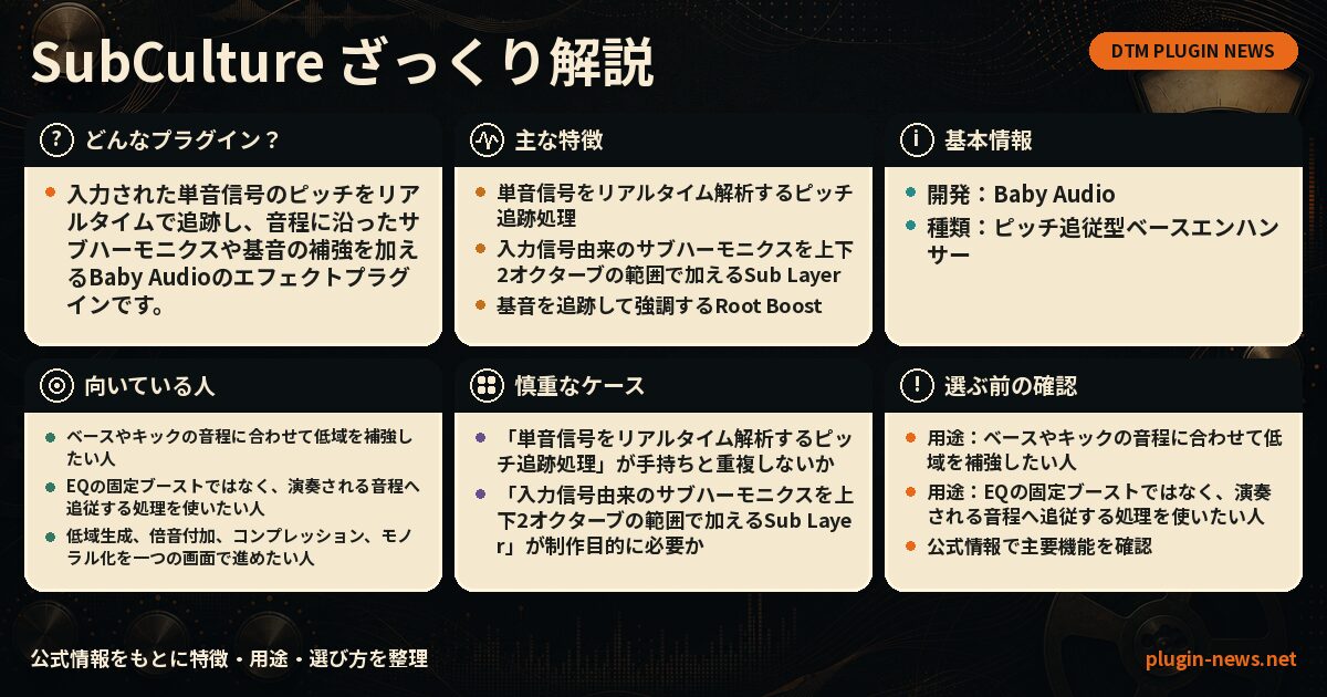 SubCultureとは?主な特徴・用途・選び方をまとめたプラグイン図解