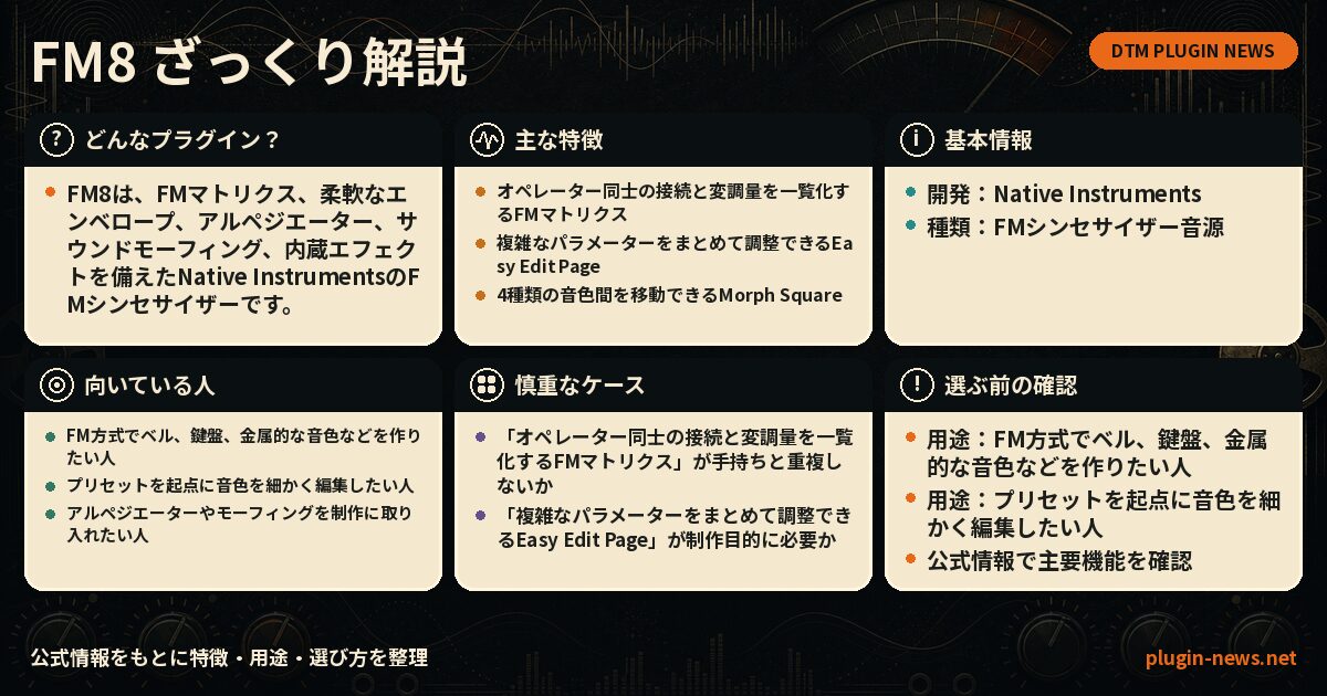 FM8とは?主な特徴・用途・選び方をまとめたプラグイン図解