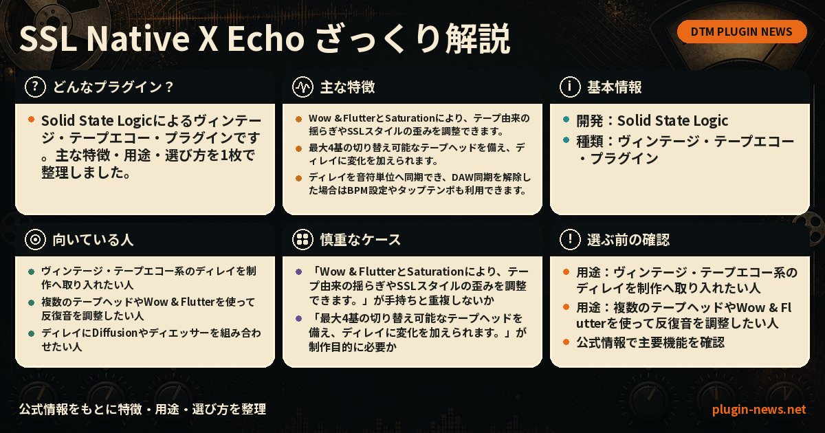 SSL Native X Echoとは?主な特徴・用途・選び方をまとめたプラグイン図解