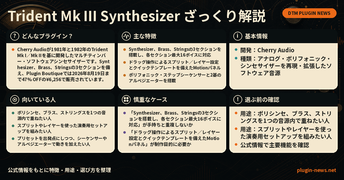 Trident Mk III Synthesizerとは?主な特徴・用途・選び方をまとめたプラグイン図解