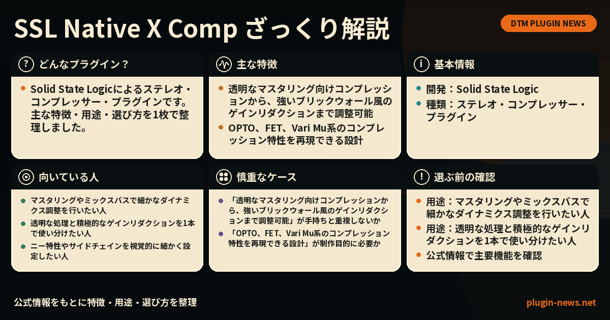 SSL Native X Compとは?主な特徴・用途・選び方をまとめたプラグイン図解