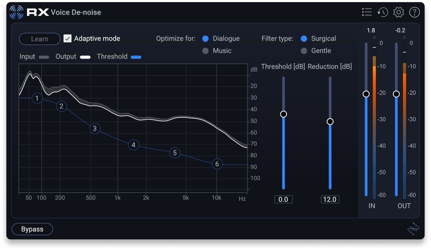 iZotope RX 12 Elements の Voice De-noise 画面
